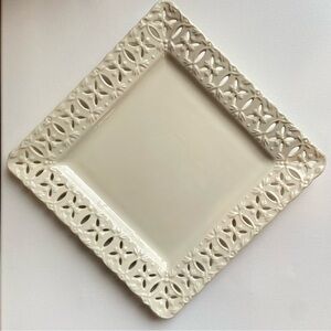 Godinger Regal Cream square serving platter lacy pierced edge creamware 10 in